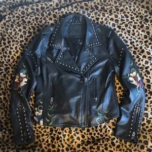 Blank NYC embroidered faux leather jacket